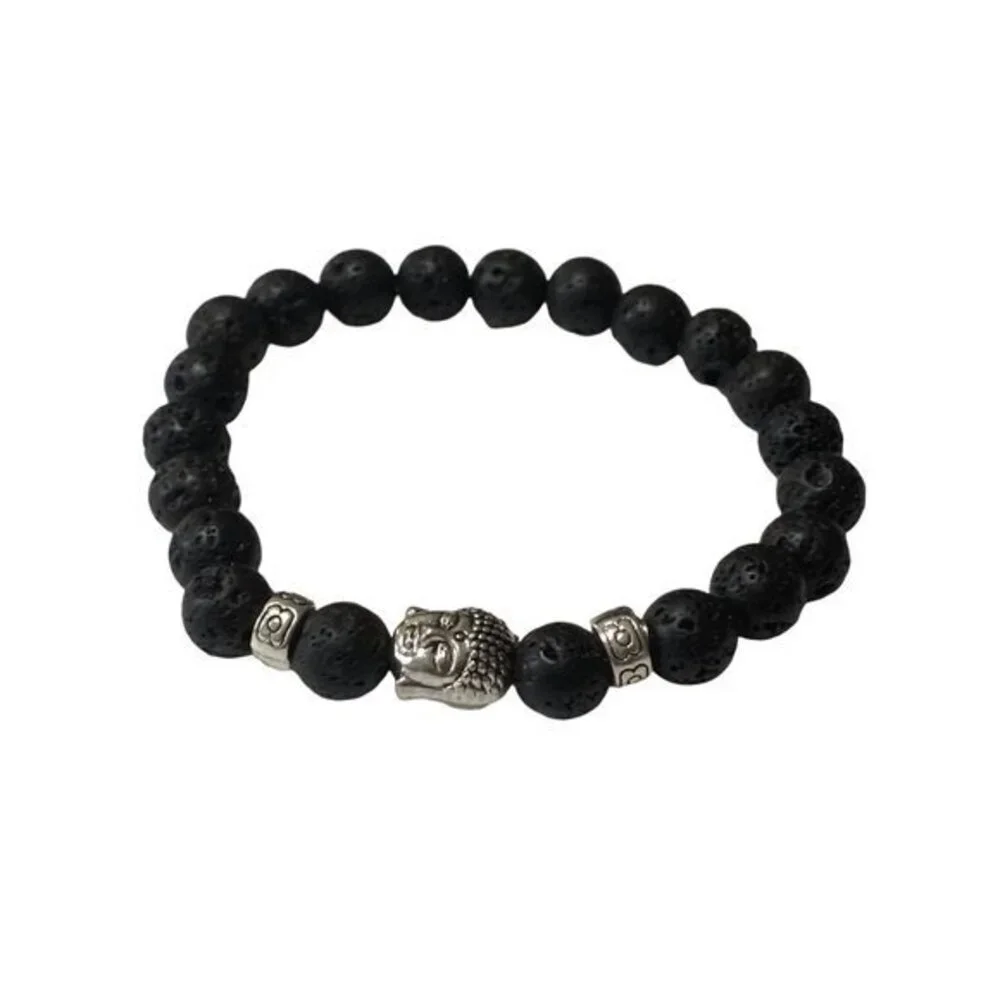 Lava Rock Beads Stretch Bracelet Black‎ Unisex